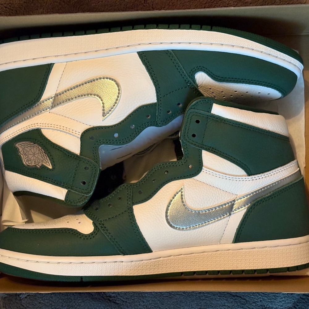Nike Green and White High-Top Sneakers with Silver Swoosh